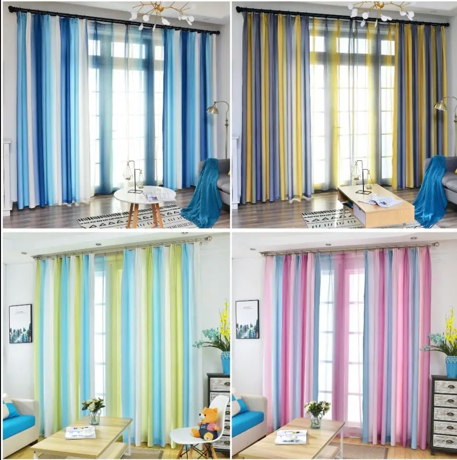 

Colorful Rainbow curtains Beautiful Window Curtain for Living Room 3D Green Blue Tulle Window Elegant Cortinas custom size