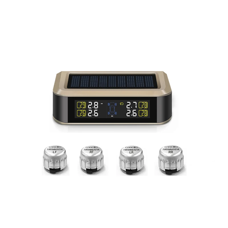 

T601X-WF Wireless Car Tire Pressure Alarm Monitor System TPMS LCD Display Solar Powered Car 4 External Sensor Temperature Alarm
