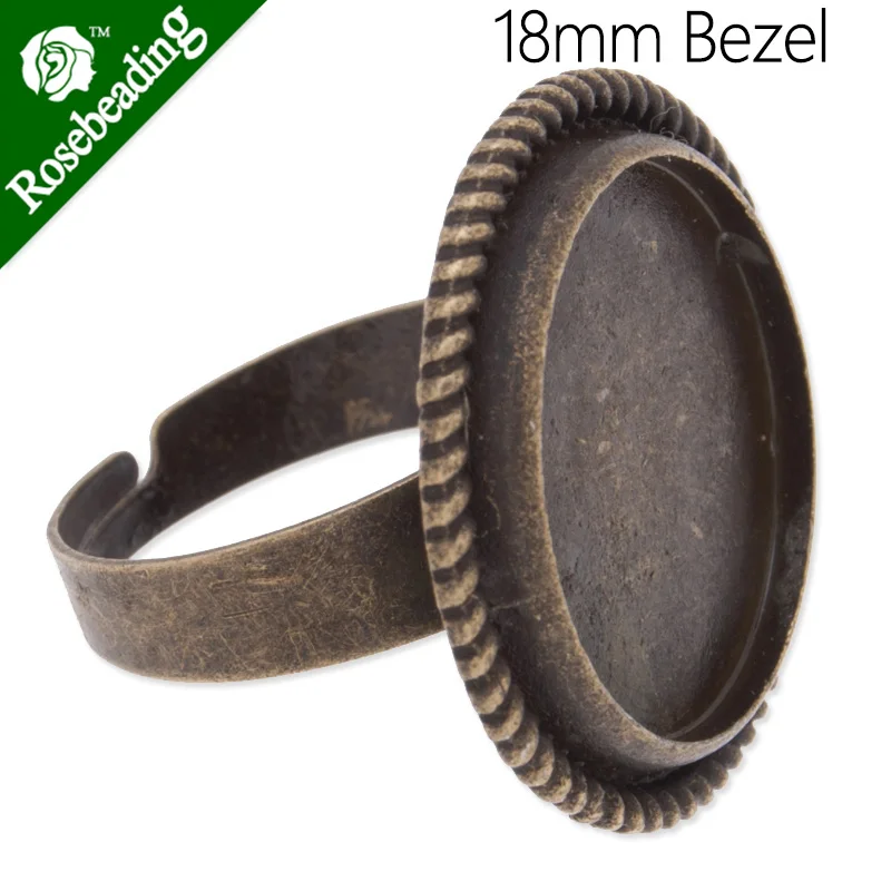 

18 мм Античное бронзовое кольцо с оправой, регулируемое, подходит для 18 мм круглого кабошона, продано 20 шт./лот-C3733