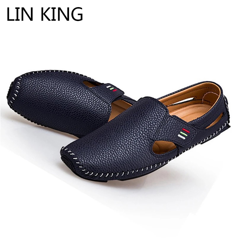 

LIN KING Plus Size Spring Autumn Men Loafers Moccasins Slip On Flat Casual Shoes Pu Leather Lazy Shoes Comfortable Driving Shoes
