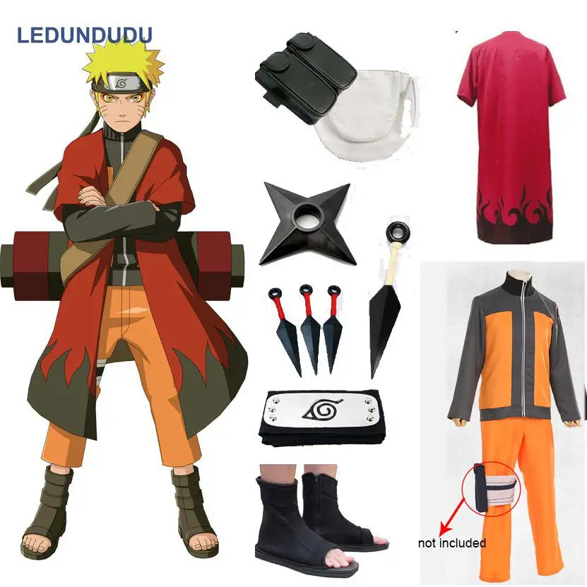 

Anime Naruto Cosplay Costumes Shippuden Uzumaki Naruto 2nd Outfit Uniforms Set with Cloaks Props Halloween Party Clothes