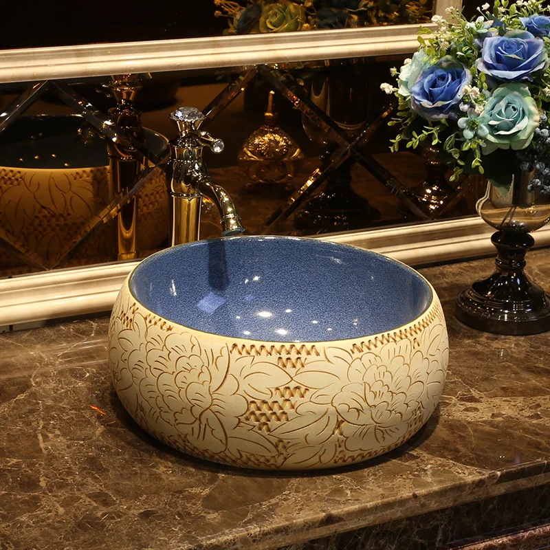 Europe Style Handmade Countertop Basin Bathroom Sink Ceramic wash basin porcelain beautiful bathroom sinks (2)