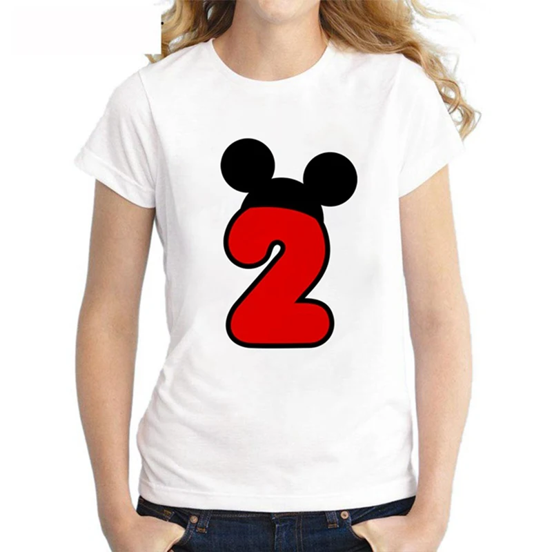 

Mickey Mouse Art number Dress pattern Summer Women's T-shirt White Short-sleeved Shirt Casual Round collar T-shirt
