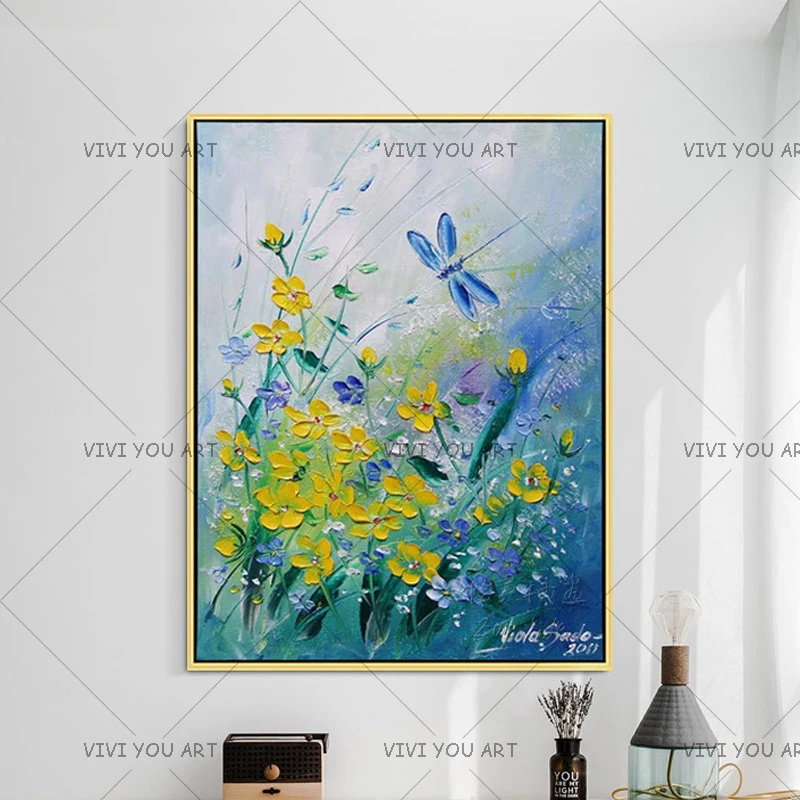 

Large Size Image Handmade Wall Oil Painting Color Dragonfly Picture On Canvas Abstract Home Decor Animals Oil Painting No Frame
