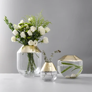 

Nordic style glass vase Gold plating Transparent hydroponic vase Desktop decoration Gold Flower arrangement accessories
