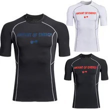Энергетическая Температура Изменение спорта Фитнес Бег с коротким рукавом стрейч быстросохнущие колготки облегающие мужские футболки компрессионные рубашки