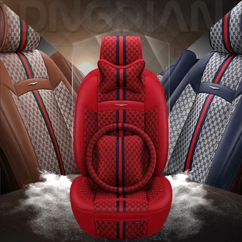 شراء 2020 جديد 6D سيارة غطاء مقعد ، كبار الكتان جلدية ، العالمي وسادة مقعد لأودي A1 A3 A4 B8 B7 B6 B5 A6 C6 C7 A8 A8L Q3 Q5 Q7