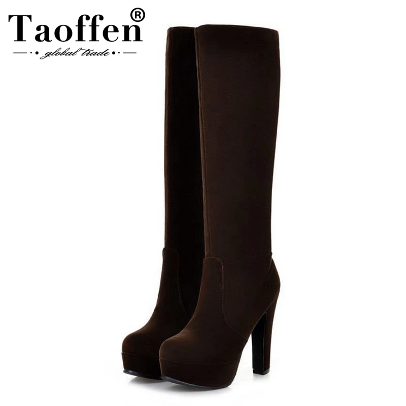 

Taoffen 4 Color Women Knee High Boots Side Zipper Platform Round Toe High Heels Shoes Simple Long Boots Women Size 32-45