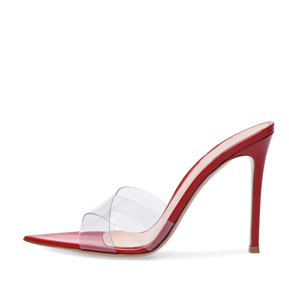 Женские босоножки с открытым острым носком из прозрачного ПВХ, Красные босоножки на высоком каблуке, открытые свадебные туфли на каблуке, женские черные летние туфли на шпильке