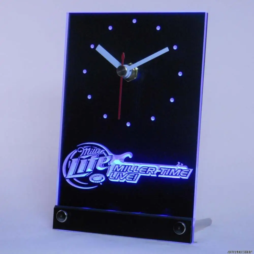 tnc0094 Miller Time Live Lite Guitar Beer Bar Table Desk 3D LED Clock