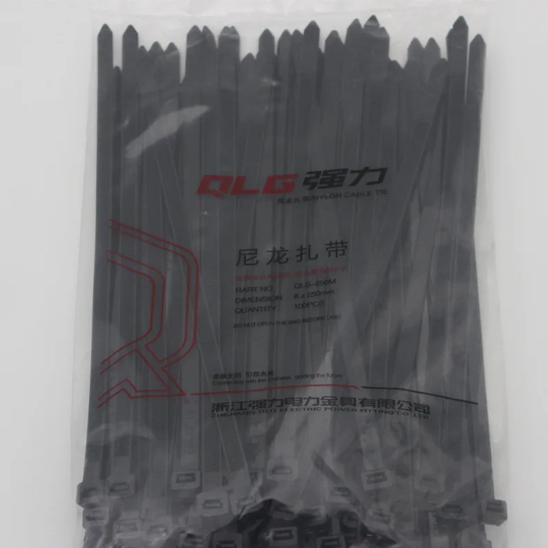 

100Pcs/pack 8*250mm high quality width 7.2mm black color national standard self-locking plastic nylon cable ties,wire xip tie
