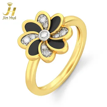 

Jinhui Women The Monochrome Memories Ring Solid 18K Yellow 750 Gold 0.129CT Natural Diamond Jewelry Free Engraving