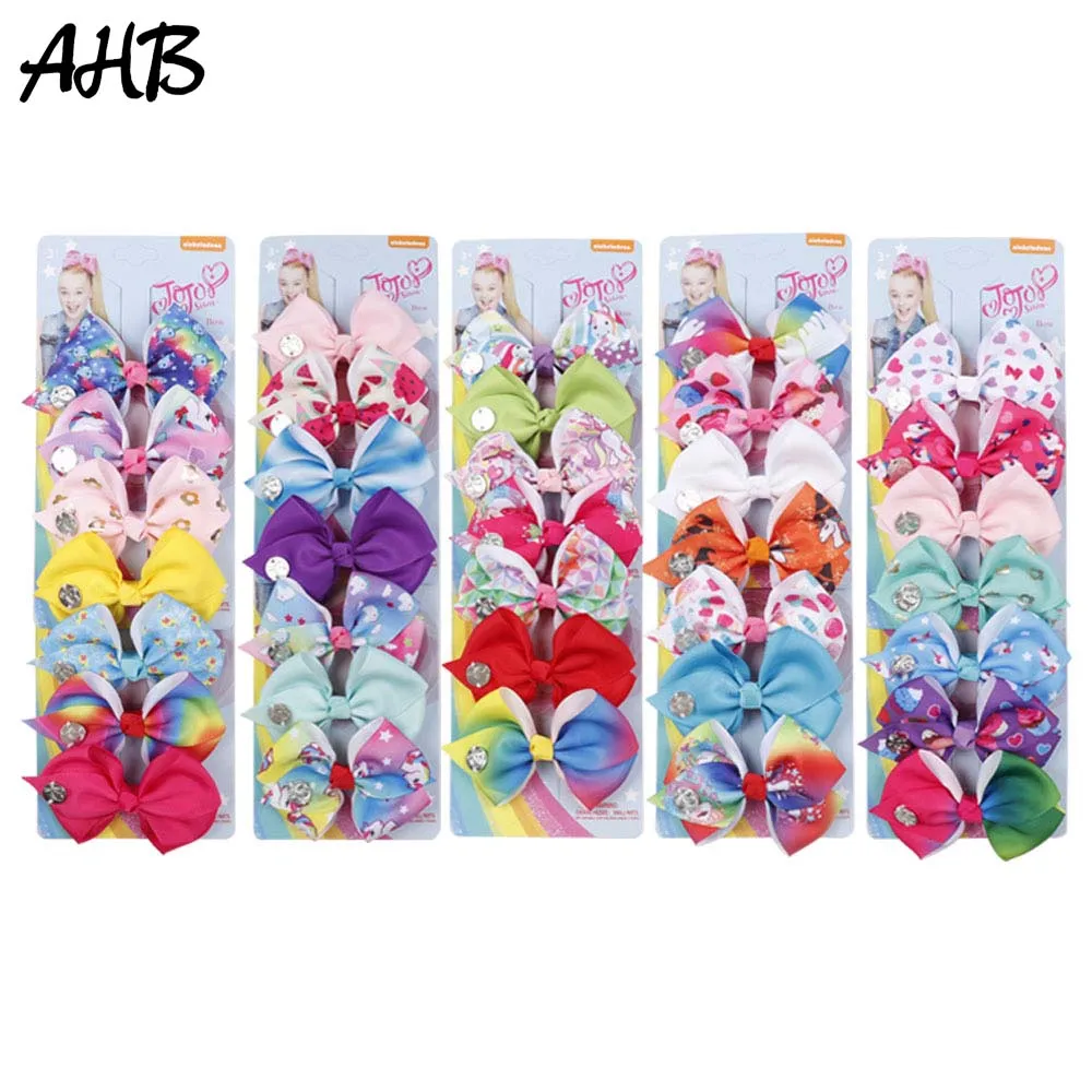 

AHB 7pcs/set 3.5" Mini Hair Bows Clips for Girls Handmade Rainbow/Unicorn Printed Bowknot Hairgrips Party Kids Hair Accessories