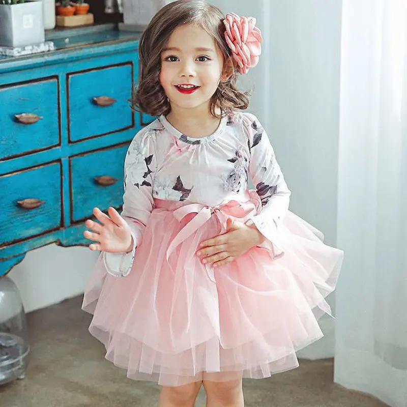 Sodawn/Модная детская одежда платье для маленьких девочек весенне-осеннее Новое Сетчатое платье с принтом Одежда для девочек милое пышное платье принцессы