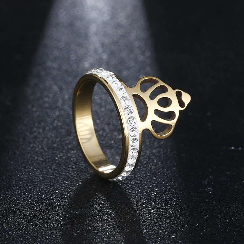 CACANA Stainless Steel Womens Gold Color Ring Exaggerate Big Rings High Quality Crystal Women's Rings Royal King Crown ring