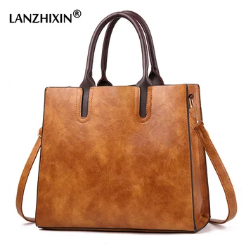 

LANZHIXIN Famous Designer Handbags Leather Women Bags Large Capacity Vintage Hand Top-Handle Tote Bags Solid Ladies Shoulder Bag