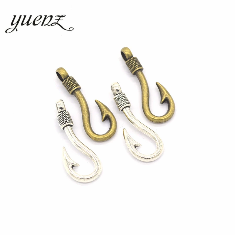 

YuenZ 7pcs Antique Silver Plated Fish hook Charms Metal Pendants for Jewelry Making DIY Handmade Craft 36*14mm H07