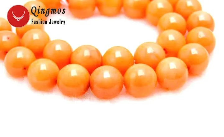 Qingmos 14-15 мм Высокое качество круглый оранжевый натуральный Коралловые бусы для изготовления ювелирных изделий Цепочки и ожерелья Браслет потерять нить 1"-los32