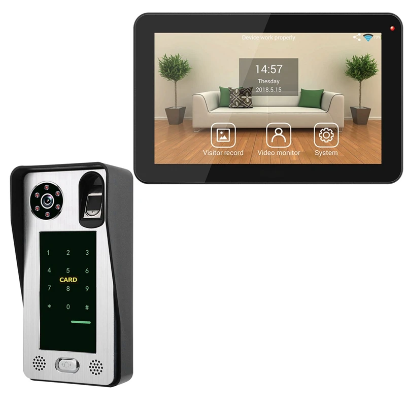 

Mountainone 9-Inch Wired Wifi Fingerprint Ic Card Waterproof Video Phone Doorbell Infrared Video Intercom System Black +Silver