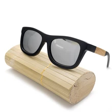 BOBO VOGEL BX36 Schwarz Holz Bambus Polarisierte Sonnenbrille Mens Beschichtung Gespiegelt Silber Gläser Uv-schutz Brillen in Original Box