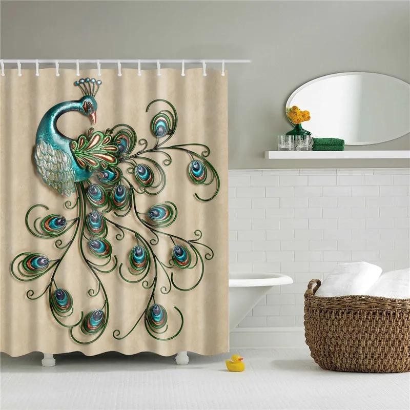 Polyester Fabric Shower Curtain Animals Peacock Painting Nordic Pattern Print Bathroom Decorative Shower Bath Curtains - Цвет: TZ170334