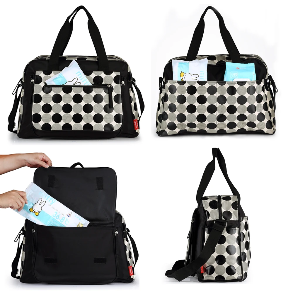 أكياس حفاظات الأسود نقطة نمط الأم حقيبة يد للماء سعة كبيرة الأمومة التمريض حقيبة رعاية الطفل الحفاض أكياس عربة أكياس
