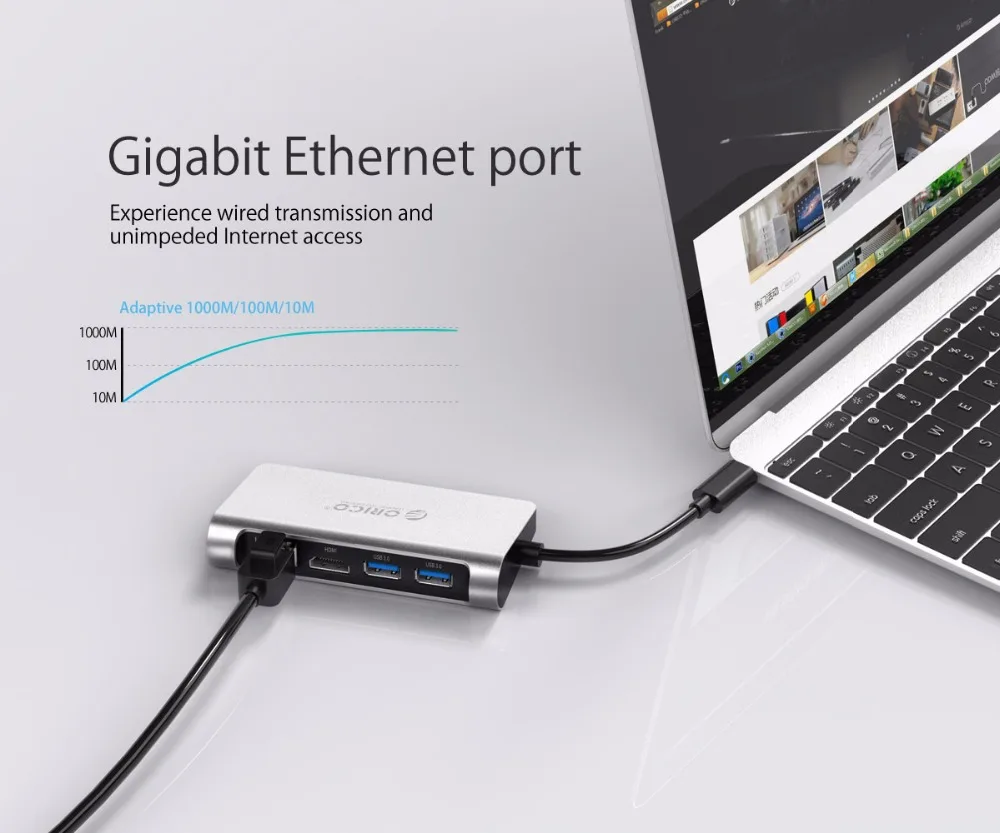 ORICO usb-хаб из алюминиевого сплава type-C концентратор USB C для HDMI/type-C/USB3.0/RJ45/PD зарядный концентратор USB3.0 концентратор