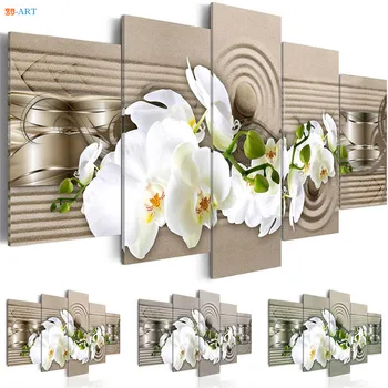 

White Orchids Blossom Prints Poster Wall Painting 5 Pieces Moedern Flower Canvas Painting Wall Art for Bedroom Home Decor