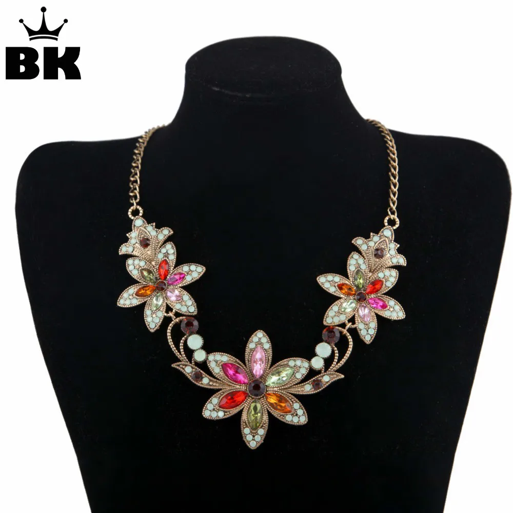 Six Petal Lily Flower Pendant Rich Multicolored Decorations Elegant Necklace Crystal Rhinestone