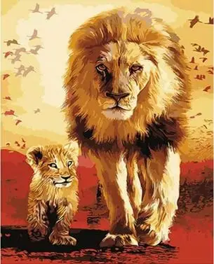 

lion mother and baby DIY Painting By Numbers Canvas Painitng Home Wall Art Picture Coloring By Numbers For Home Decor