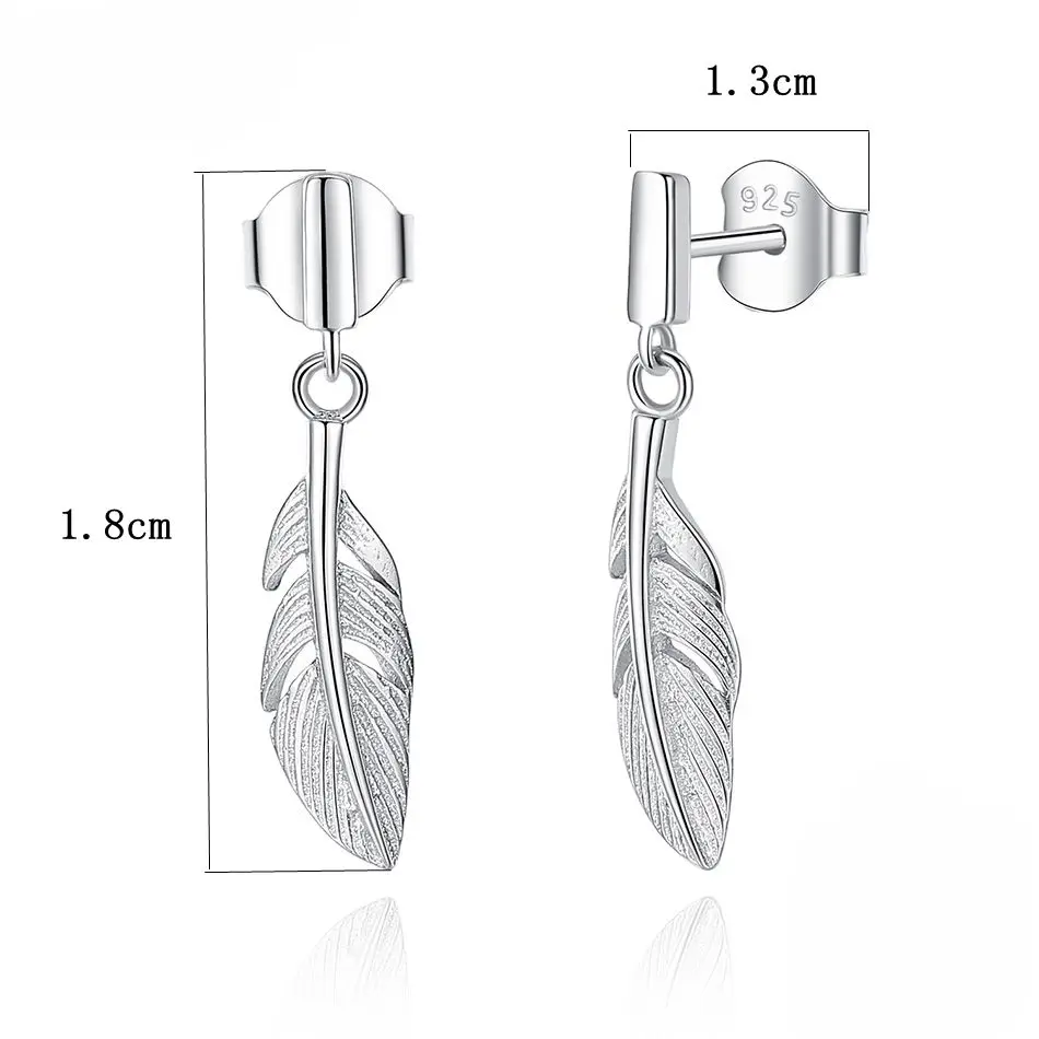 ELESHE Genuine Real 925 Sterling Silver Feather Leaf Earrings For Women Fashion Stud Earrings Brincos Femme Mother's day Gift