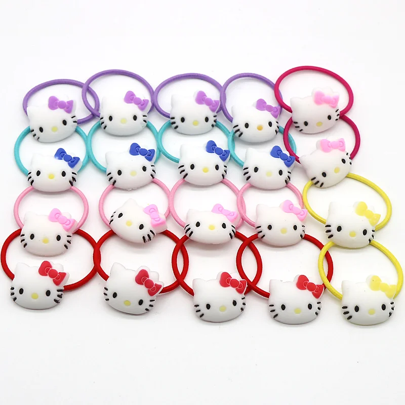 20pc/box Hello Kitty Elastic Hair Bands Unicorn Sponge Bob Storage Box Soft Plastic Cute Cartoon Hair Accessories For Kids Girls - Цвет: Hello kitty band