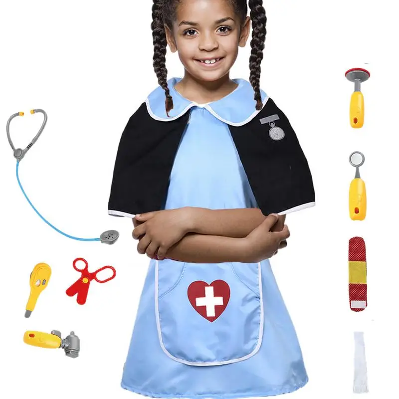 

2018 Brand New Holiday Children Girls Cosplay Costumes Suit Hospital Nurse Dress With Props Cloak Child Nurse's Toy Role Play
