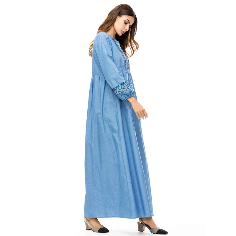 MISSJOY/джинсовое платье abaya с вышивкой в Дубае женское длинными рукавами