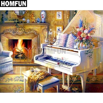 

HOMFUN Full Square/Round Drill 5D DIY Diamond Painting "White piano" Embroidery Cross Stitch 5D Home Decor Gift A02247