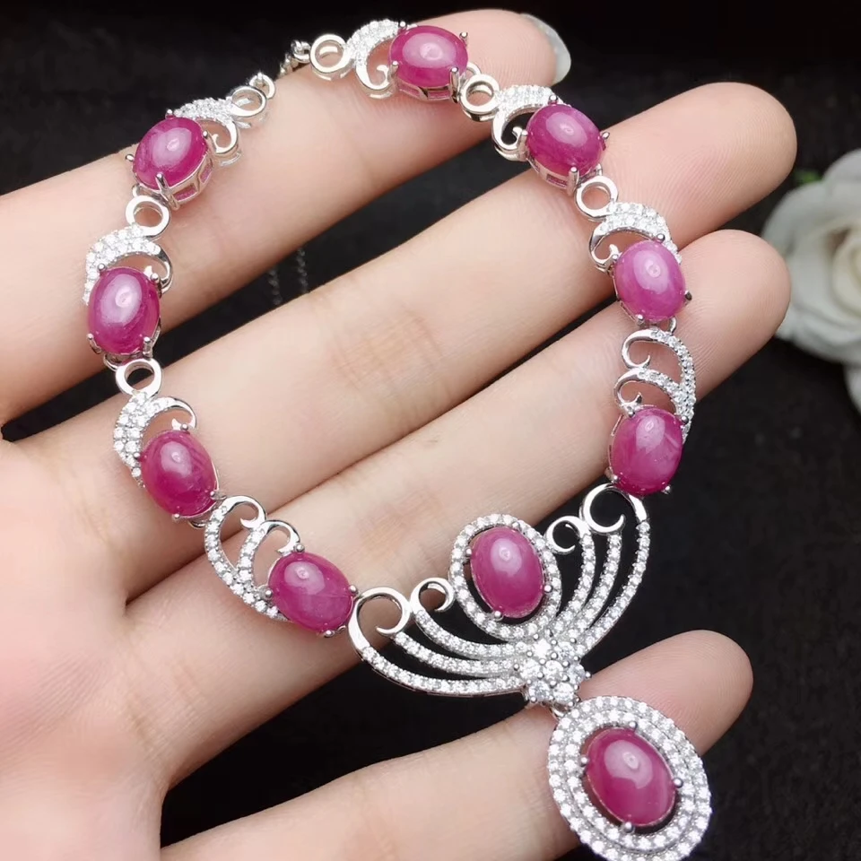 Collier pendentif en rubis rouge naturel S925 argent collier de pierres précieuses naturelles colli