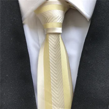 

Fashion Young Men Skinny Slim Tie Unique Party Wedding Necktie Yellow with Stripes Geometric Gravata