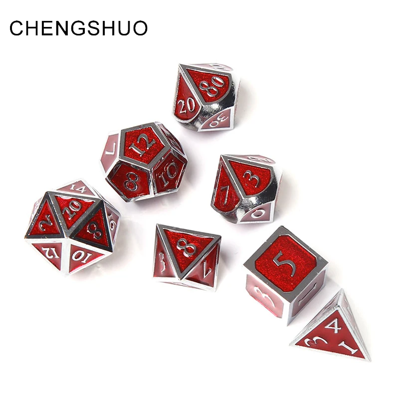 

Chengshuo dnd dice metal rpg sets polyhedral dungeons dragon d20 10 8 12 silver table games Zinc alloy red digital dices pattern