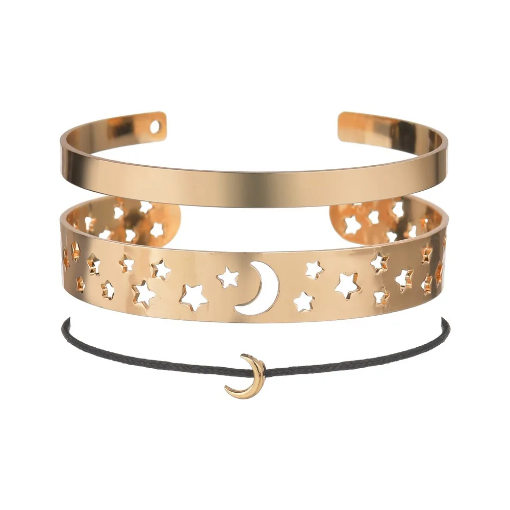 European and American Explosion Star Moon Bracelet Natural Retro Hollow Wax Rope Three Layer Women's Bracelet (8)