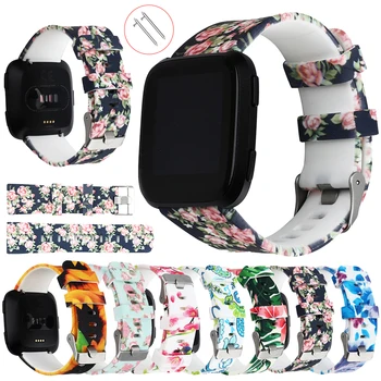 

For Fitbit Versa Band Soft Silicone Floral Printed Replacement Watch Band Strap for Fitbit Versa Watchband Wrist Bracelet Belt