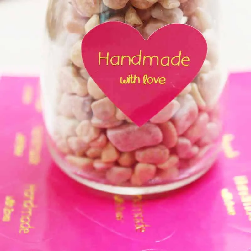 100pcs mulit paper gold/silver foil labels DIY handmade with love self adhesive labels heart shape thanks you gift labels 33*29m