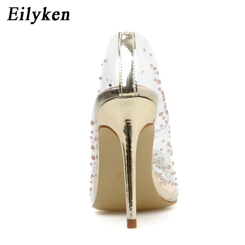 Billige EilyKen Goldene Strass PVC transparent Frauen Pumpen Schuhe Frühling Herbst High Heels PVC Sexy Party Hochzeit schuhe größe 41 42