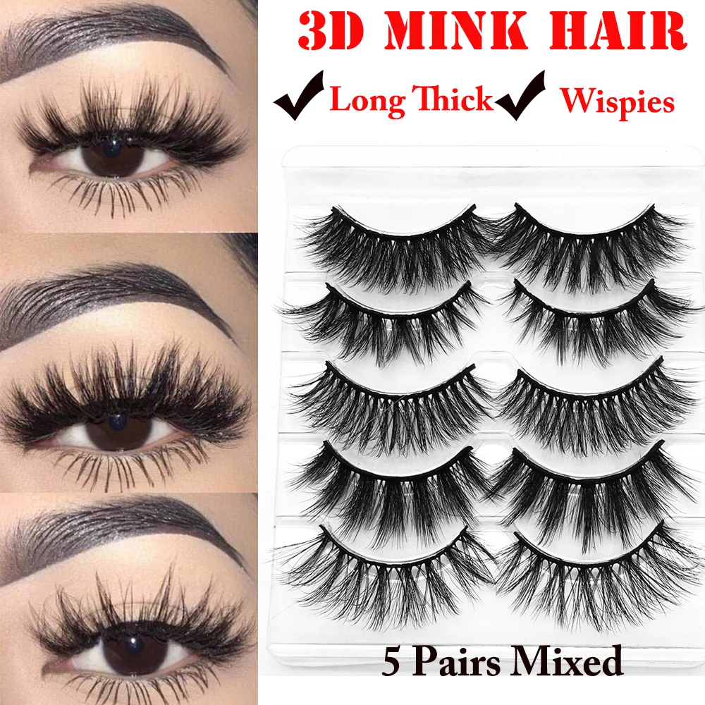 

Hot 5 Pairs Mixed/Single Styles 3D False Eyelashes Wispies Fluffy Eyelashes Extension Natural Long Handamde Cruelty-free Lashes
