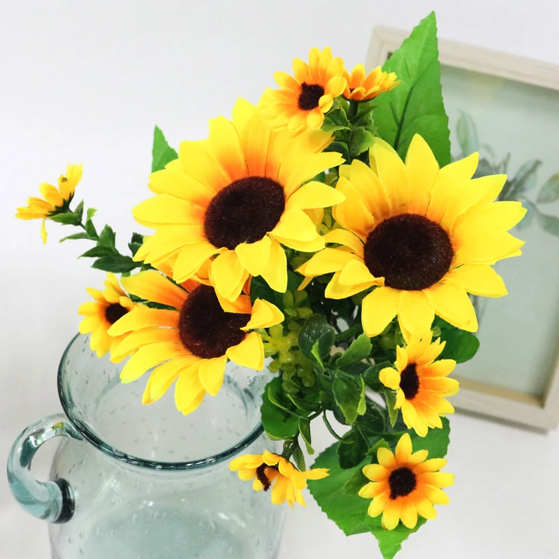 JAROWN Simulation Sunflower Bouquet Artificial Silk Fake Flowers For Home Office Tabletop Decor Wedding Decorations (5)