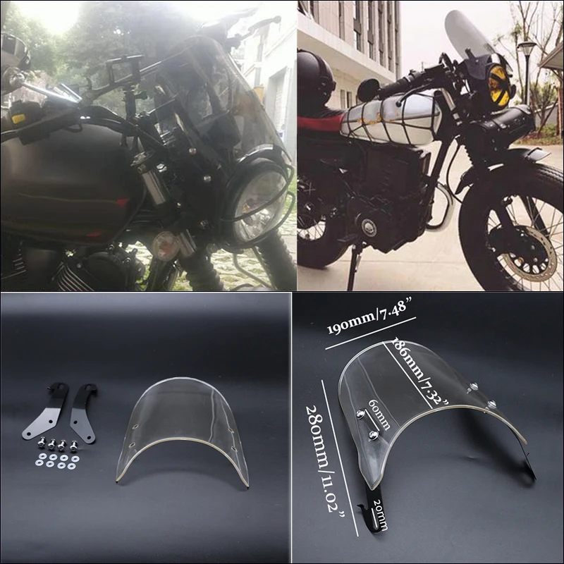 

Universal Motorcycle Transparent Retro Front Windshield For Honda Yamaha Kawasaki Suzuki- 5"-7" Headlight