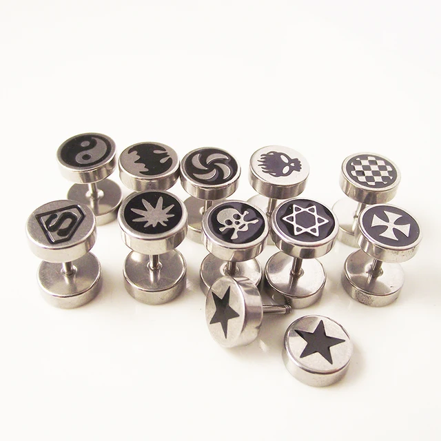 Isayoe 2piece High Quality Stainless Steel Studs Mens Boy Peace Logo Isayoe 2piece High Quality Stainless Steel Studs Mens Boy Peace Logo Skulls Stars Earrings Wings Stud