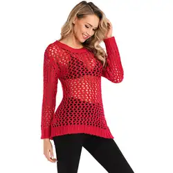 Wixra трикотажные пуловеры осень весна для женщин с круглым вырезом сексуальные открытые топы уличная Клубная одежда для женщин