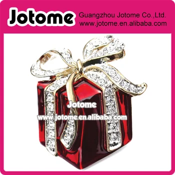 

1*0.5inch Rhinestone Red Present Gift Christmas Brooch Pin