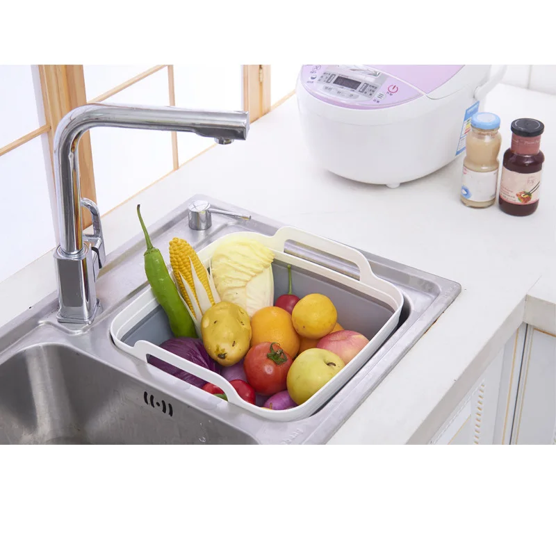 Foldable Sink Basket Gadget Storage Fruit Vegetable Organization Holder Washing Sink Kitchen