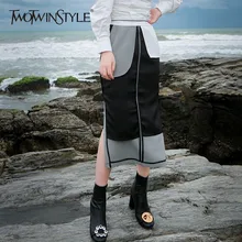 TWOTWINSTYLE клетчатая юбка в стиле пэтчворк, Хит, цветные юбки миди с высокой талией, туника, осенняя модная повседневная одежда, большой размер